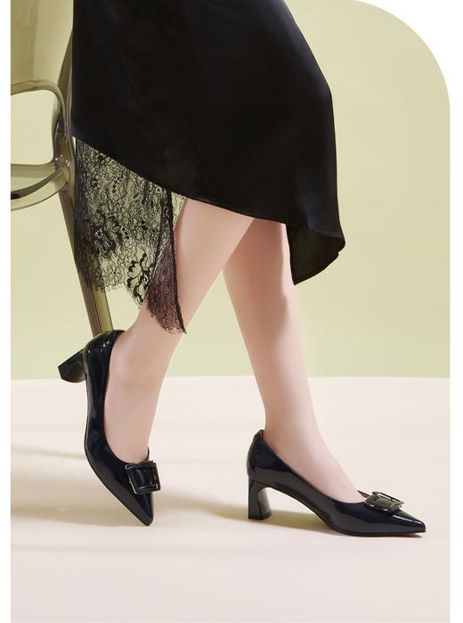 百田森羊皮高跟鞋女春夏新法式优雅粗高跟浅口单鞋女 商品图1