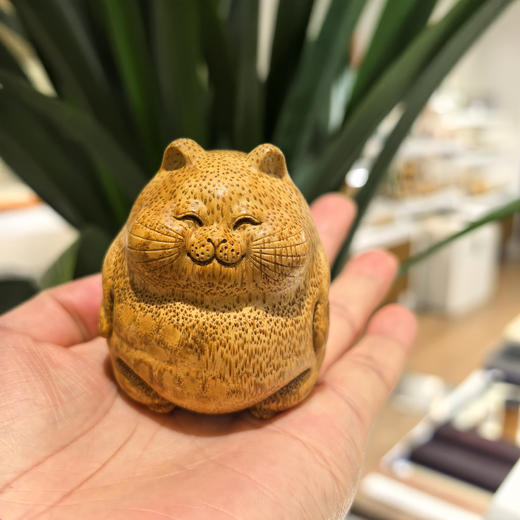 招财猫°中&小号竹雕小把件 商品图0