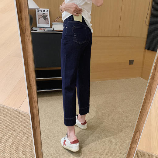 翻页牛仔裤！2025软膜四面弹酵洗九分宽边直筒裤女小个子牛仔裤！ 商品图3