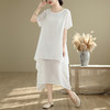 XYLZY9920短袖棉麻连衣裙2025夏季新款文艺范纯色大摆裙大码双层打底裙 商品缩略图2