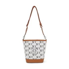 【品牌授权】扫码验证 韩国MLB复古老花水桶包-奶油色 米色 黑色 女新款老花满印休闲时尚 3ABML023N