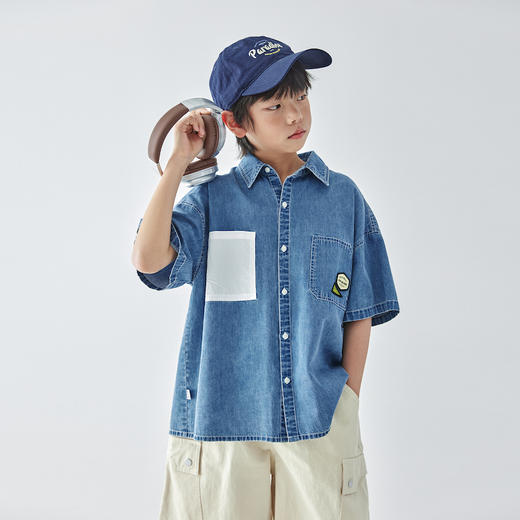 蓝汽水 2025春夏第二波新品复古牛仔短袖衬衫805B256020JY 商品图2