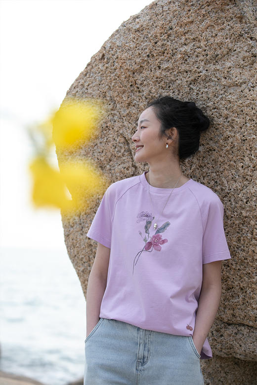 牧衣游原创 印花纯棉T恤夏季新品舒适简约百搭休闲圆领短袖 洛初 商品图5