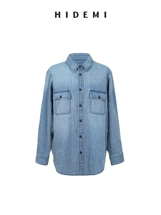 HIDEMI都市单宁系列多重水洗做旧感极简口袋设计感牛仔衬衫 商品图8