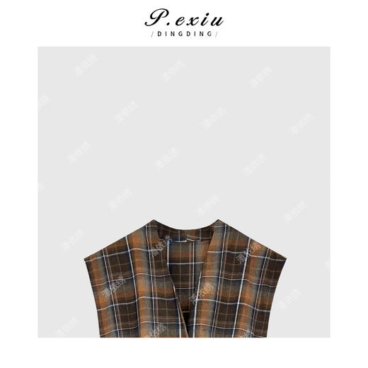 04-1潘依绣丁丁宠粉法式优雅格纹V领背心连衣裙 W-62935 商品图2