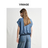 VIMAGE纬漫纪复古港风牛仔蓝短袖衬衫宽松上衣2025夏季新款V2313923 商品缩略图4