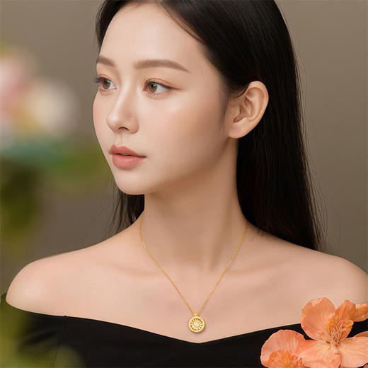 【热卖臻品】芳华-美人如花 太阳花黄金项链足金镶嵌钻石套链女士礼物MEMORA诗普琳LN015301 商品图2