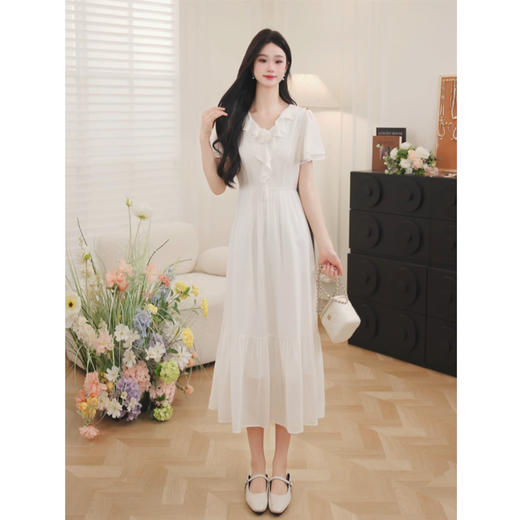 鹿向南「海棠未眠」法式设计感短袖连衣裙女夏气质白月光收腰长裙 商品图2