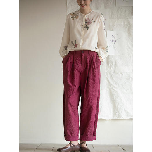 牧衣游原创 棉净色宽松长裤夏季宽松显瘦纯色文艺百搭休闲裤 余花 商品图2