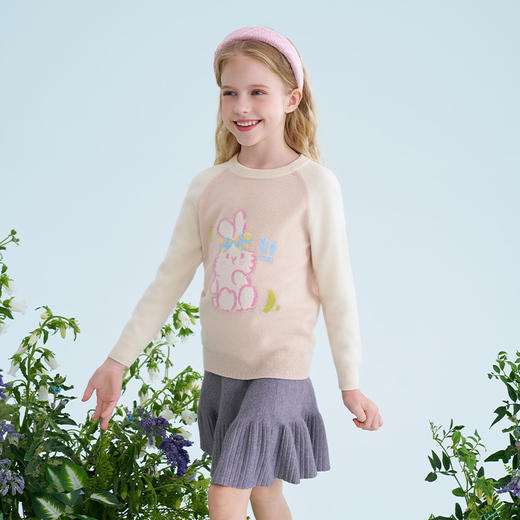 mettekids儿童100%羊绒衫2025春季新款可爱兔子女童圆领套头毛衣 商品图3