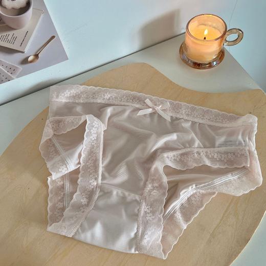 【3条装❗超薄奶油色系内裤】裸感轻盈自在呼吸，裆部采用100%的纯棉面料裤，夏季无痕女生中腰薄款蕾丝边三角裤QQ 商品图5