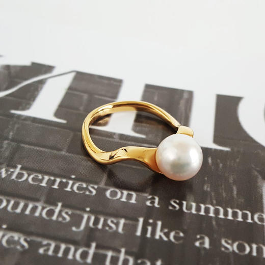 【天然正品】AU750黄金天然近完美约8MM akoya海水珍珠戒指13号（戒圈可改）女士现售价：2480！110325NJM31 商品图2