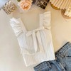 【法式木耳边小飞袖吊带】上身俏皮舒适，透气面料不易起球，露脐蝴蝶结系带显瘦百搭美背上衣女吊带QQ 商品缩略图4