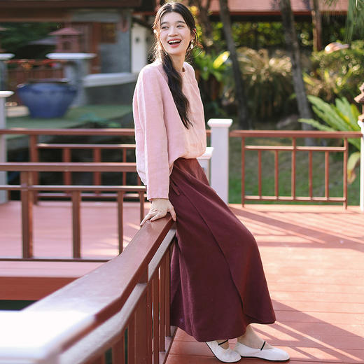 绽放旅行女装102朵/天丝亚麻半腰松紧围裹式显瘦H型简约半身裙 商品图4