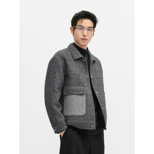 GXG男装高级感双面呢男冬季热卖韩版含羊毛短款呢大衣#G24D064001 商品图2