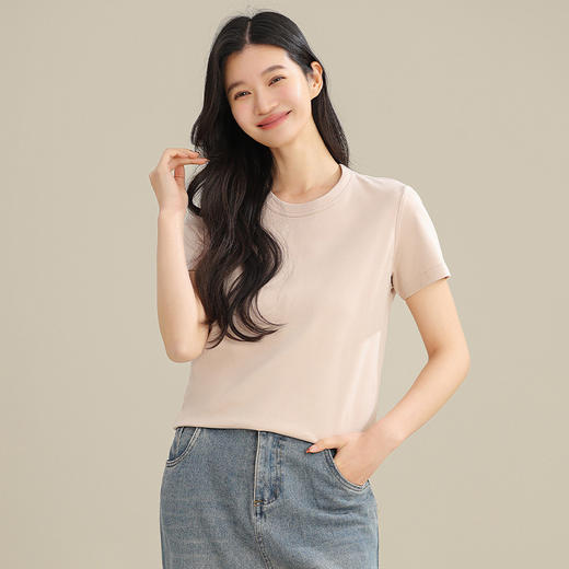 丁摩 女装T恤纯棉夏季基础短袖女士上衣新款短袖圆领纯色打底衫5ZF-DX01 商品图1