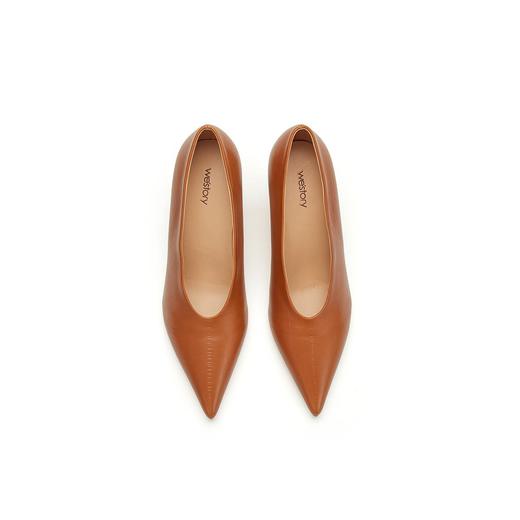 westory奶奶单鞋尖头气质漆皮百搭舒适真皮不累脚高跟鞋W23CE73111 商品图3