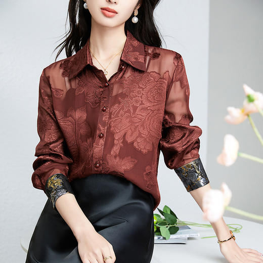 丁摩 衬衫女夏桑蚕丝女装高级感气质通勤透视洋气真丝女士衬衣5ZF-3175 商品图0