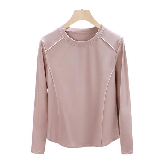 丁摩 圆领丝光棉长袖T恤女春秋季新款圆弧下摆内搭打底收腰修身上衣5ZF-6811 商品图4