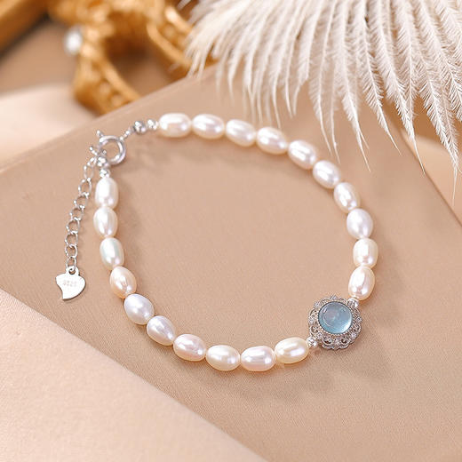 【千涧】S925纯银天然淡水珍珠海蓝宝手链【CW-23192】 商品图1