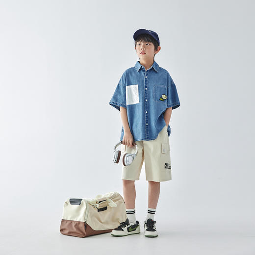 蓝汽水 2025春夏第二波新品复古牛仔短袖衬衫805B256020JY 商品图1