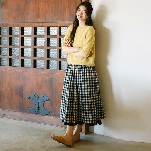 绽放077朵/云朵T恤春季羊毛花式弹力纱圆领马鞍肩短袖套头毛衣 商品图2