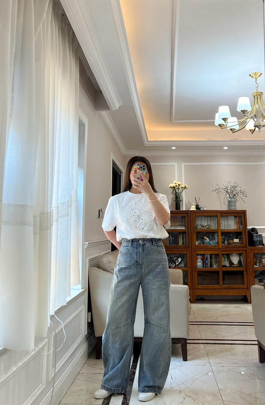 318-5 现货 lew渠道货 大幂幂 酵素水洗牛仔 略微挺阔弯刀阔腿裤 弯月镰刀牛仔裤 深色/浅色 商品图7