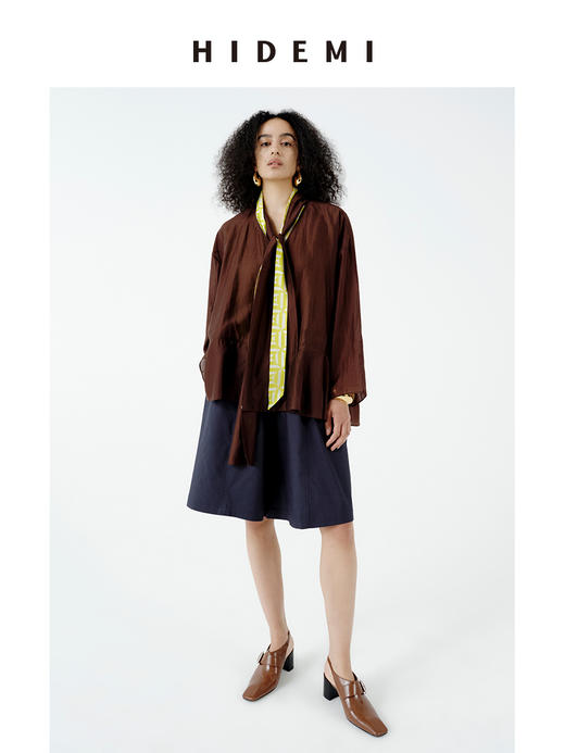 HIDEMI极简丝巾进口莱赛尔清透飘逸纽扣多穿式上衣半裙套装 商品图4