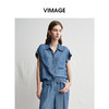VIMAGE纬漫纪复古港风牛仔蓝短袖衬衫宽松上衣2025夏季新款V2313923 商品缩略图3