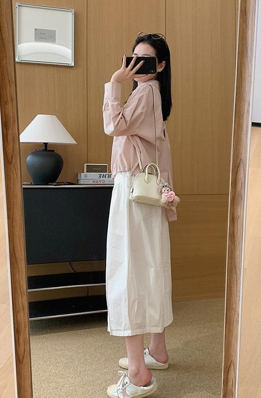 春新品超新颖工装风抽褶减龄前短后长衬衫 商品图5