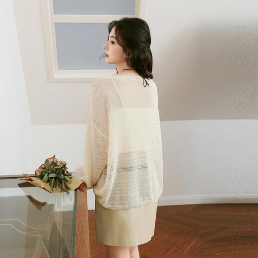 【严选】诗凡黎进口和纸纱镂空针织衫微透罩衫25夏新款套头轻薄慵懒风上衣7G3331421 商品图4