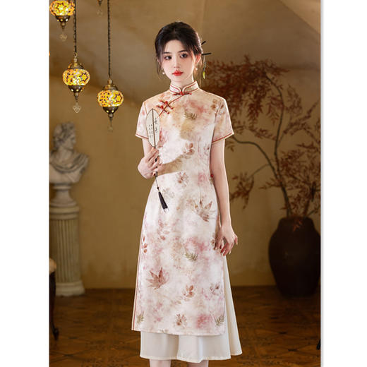 GX民族风奥黛旗袍裙2025春夏新款改良新中式遮肉显瘦日常可穿奥黛裙 商品图3