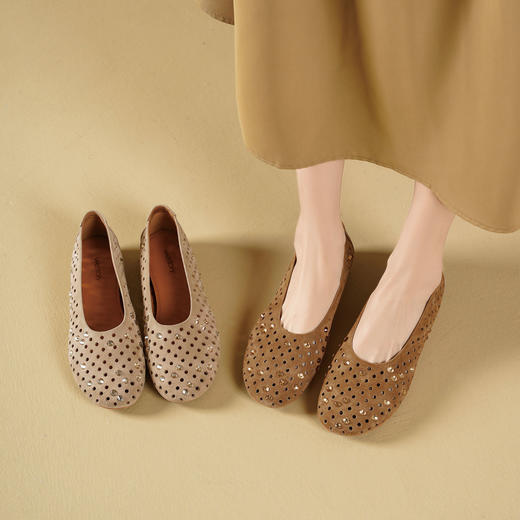 Westory2025年春季圆头镂空平底奶奶鞋休闲冲孔浅口单鞋W25AH59041 商品图8