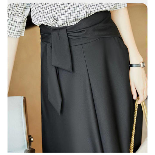 百媚生 黑色高腰遮胯显瘦系带中长款半身裙新款气质过膝裙子B802B 商品图3