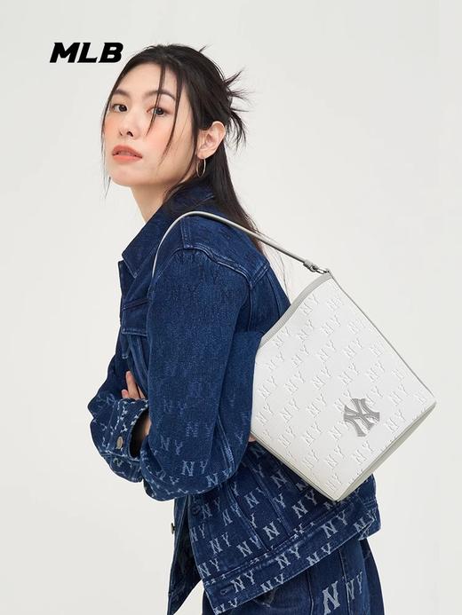 【品牌授权】扫码验证 韩国MLB 复古老花水桶包-黑色 奶油色 女新款老花满印休闲时尚运动背包单肩学生书包 3ABML024N 商品图5