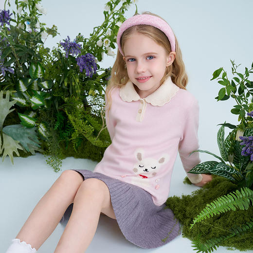 mettekids儿童100%羊绒衫2025春季新款女童粉色甜美翻领针织毛衣 商品图4