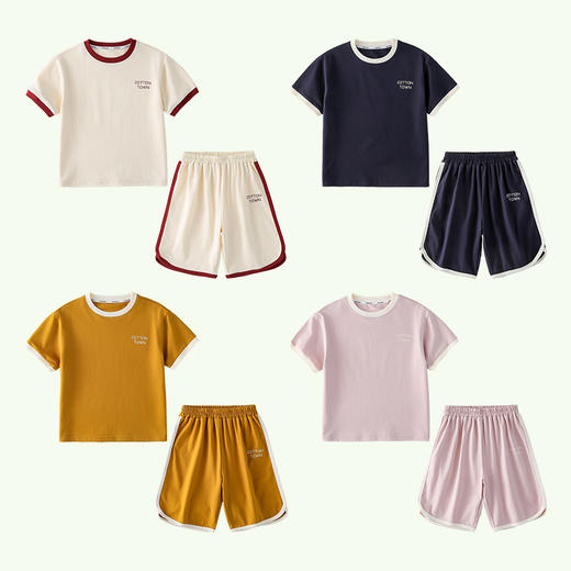 【7A抗菌冰瓷棉】棉花堂2025年夏款活力撞色冰瓷棉童装短袖短裤套装F251123 商品图5