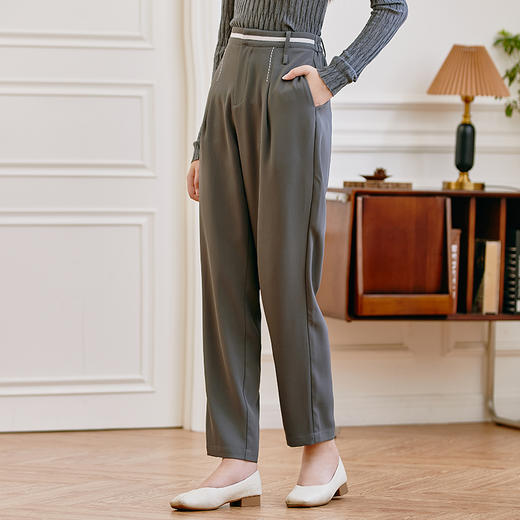 Famecoco范可儿职业正装西装裤女秋季松紧腰直筒垂感工作通勤长裤F225GA011 商品图1