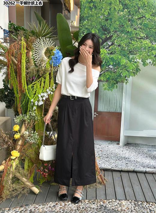 74BQ20739#高腰棉麻前开叉长裙 商品图1