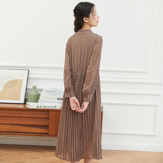 Famecoco荷叶领碎花温柔长袖高腰过膝连衣裙F225FA012 商品图2