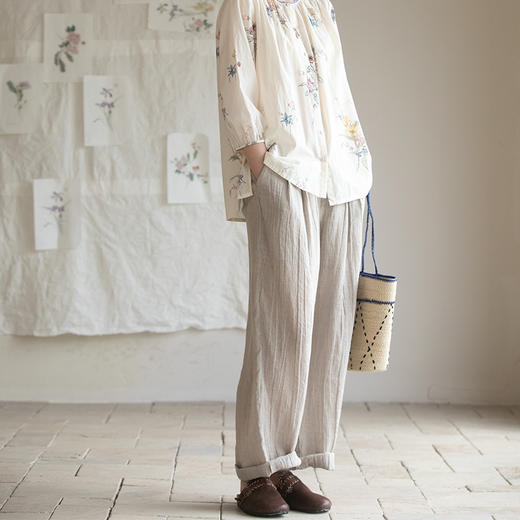 牧衣游原创 亚麻净色长裤限量福利款 冷青松【不支持会员折】 商品图0