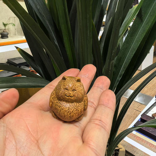 招财猫°中&小号竹雕小把件 商品图1