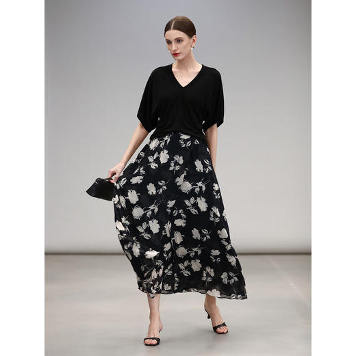 COCOBELLA法式清冷玫瑰印花半裙女25夏假两件通勤长裙HS3125 商品图1