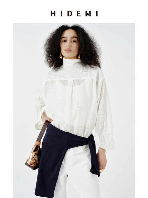HIDEMI经典几何印花白色植绒复古剪刀领宽松衬衫背心百褶裙三件套 商品图9