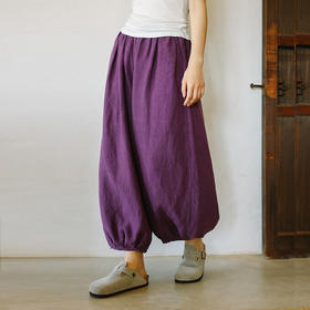 绽放099朵/小灯笼休闲裤春夏新款重磅皱纹砂洗亚麻灯笼裤文艺长裤