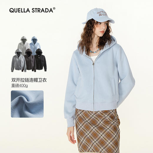 丁摩 【高品质】春秋季美式短款连帽卫衣女士开衫双头拉链设计上衣复古潮牌外套5ZF-006 商品图0