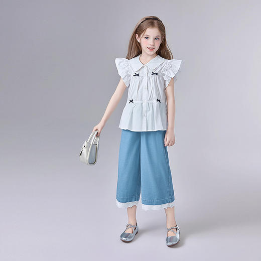 笛莎Deesha 童装女童衬衫2025夏新款女童芭蕾风飞肩袖衬衫 商品图2