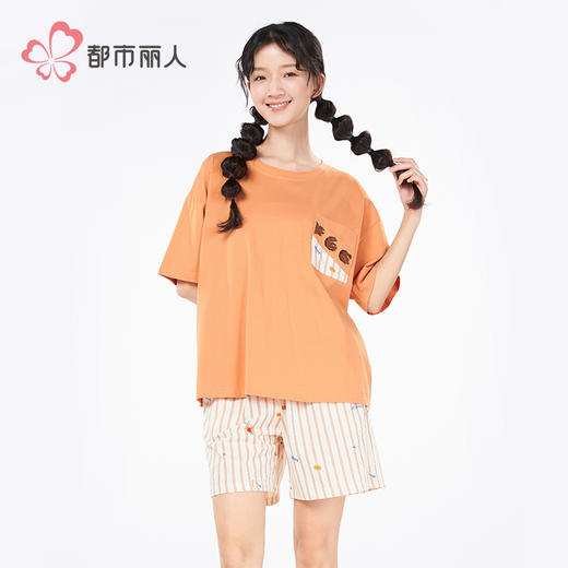 都市丽人亲情蜜语女士棉质短袖套装薄32支纯棉单面短袖类LHH0A5 商品图1