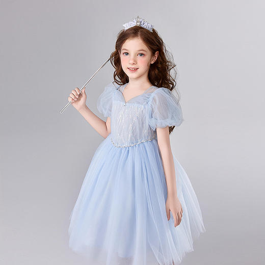 笛莎Deesha 童装女童连衣裙2025夏新款女童甜美泡泡袖亮片网纱礼服裙 商品图1