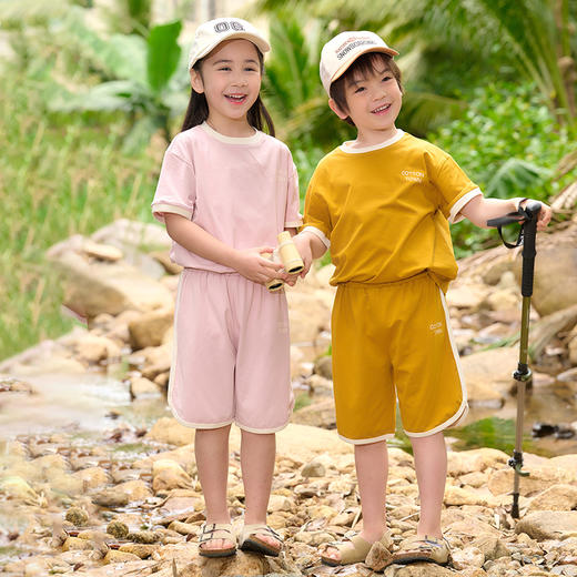 【7A抗菌冰瓷棉】棉花堂2025年夏款活力撞色冰瓷棉童装短袖短裤套装F251123 商品图7